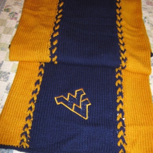 WVU Mountaineer Hand Knitted Afghan / blanket / Blue and Gold