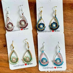 Elegant Beaded Teardrop Earrings | Handmade Floral Jewelry | Lightweight Dangle Earrings