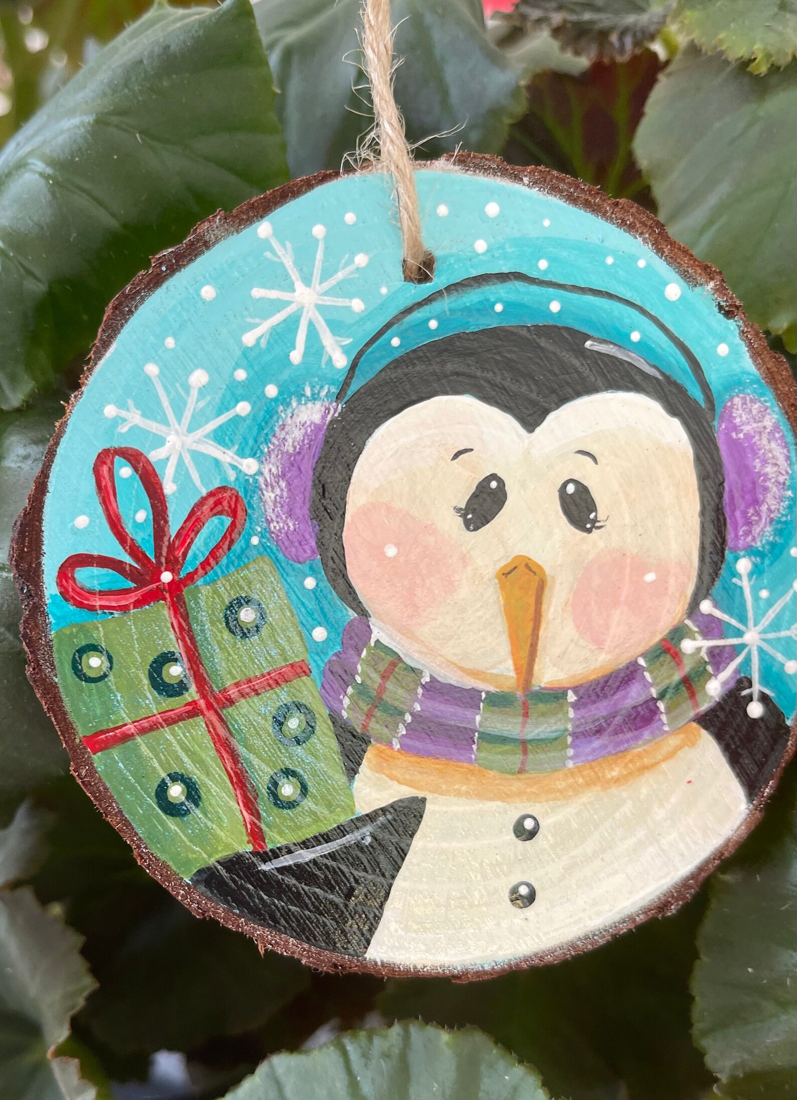 Penguin Wood Disc Christmas ornament Etsy