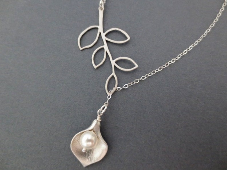 Calla Lily and Branch Lariat Necklace in STERLING SILVER - Etsy
