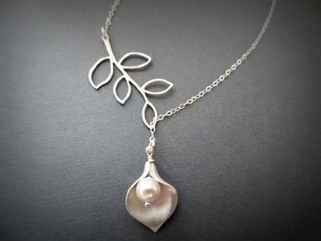 Calla Lily and Branch Lariat Necklace in STERLING SILVER - Etsy