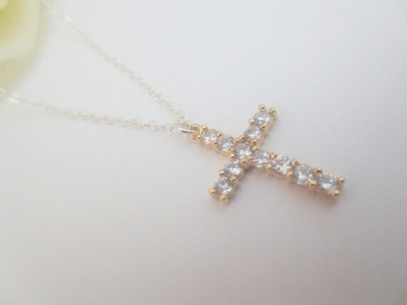Swarovski Crystal Cross Necklace in Sterling Silver CHAIN--Faith Necklace--Perfect Gift for Mom for Friends Birthday Present for Her.