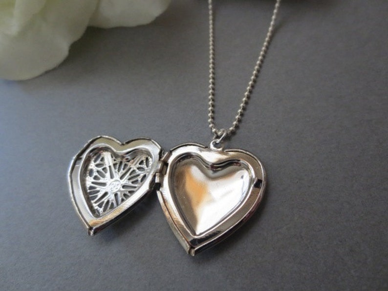 Birthday Present for her Heart Filigree locket Necklace in STERLING SILVER  Ball Chain--Valentines Necklace-Perfect gift