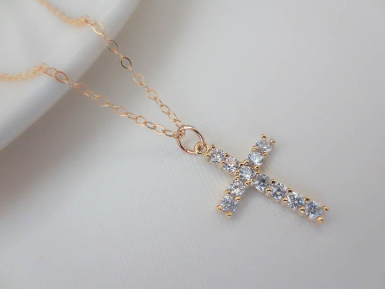 Swarovski Crystal Cross Necklace in Gold Filled Chainfaith Etsy