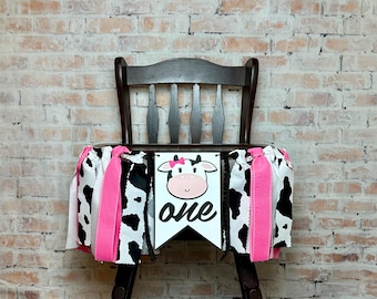 Cow Birthday High Chair Banner. Farm First Birthday Decor