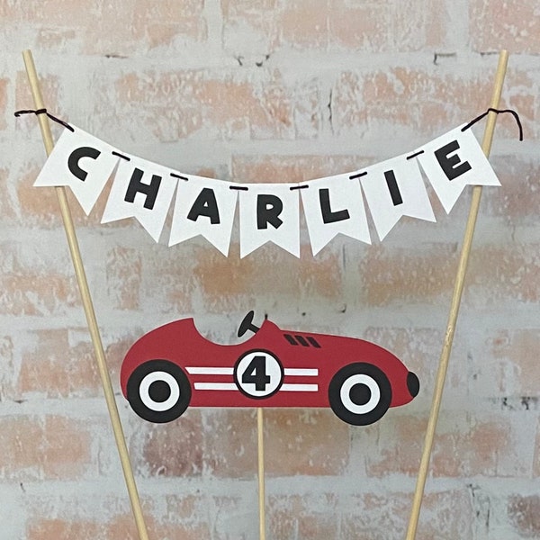 Retro Race Car Birthday Cake Banner. Race Car Number Cake Topper. Race Car Cake Banner.