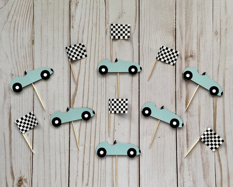 Retro Race Car Cupcake Toppers. Race Car Flag Cupcake Topper. Etsy