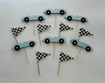 Race Car Cupcake Toppers. Race Car Flag Cupcake Topper. Race Car Birthday.