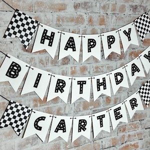 Race Track Happy Birthday Banner. Race Car Bunting. Race Car Banner. Road Race Car Banner.