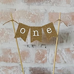 ONE Burlap Cake Banner Topper. 1st Birthday Burlap Cake Banner. Hearts One Cake Banner.