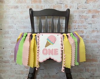 Sweet ONE Ice Cream Cone High Chair Banner: First Birthday Party Decor