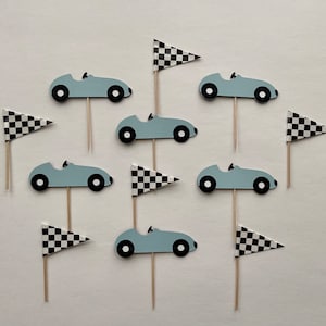 Retro Race Car Cupcake Toppers. Race Car Flag Cupcake Topper. Race Car Birthday.