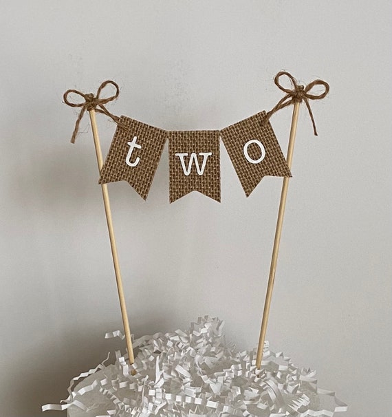 Burlap "TWO" Cake Topper - 2nd Birthday Banner