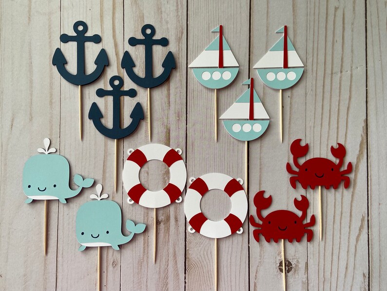 Nautical Cupcake Toppers. Nautical Birthday Party. Anchor Etsy