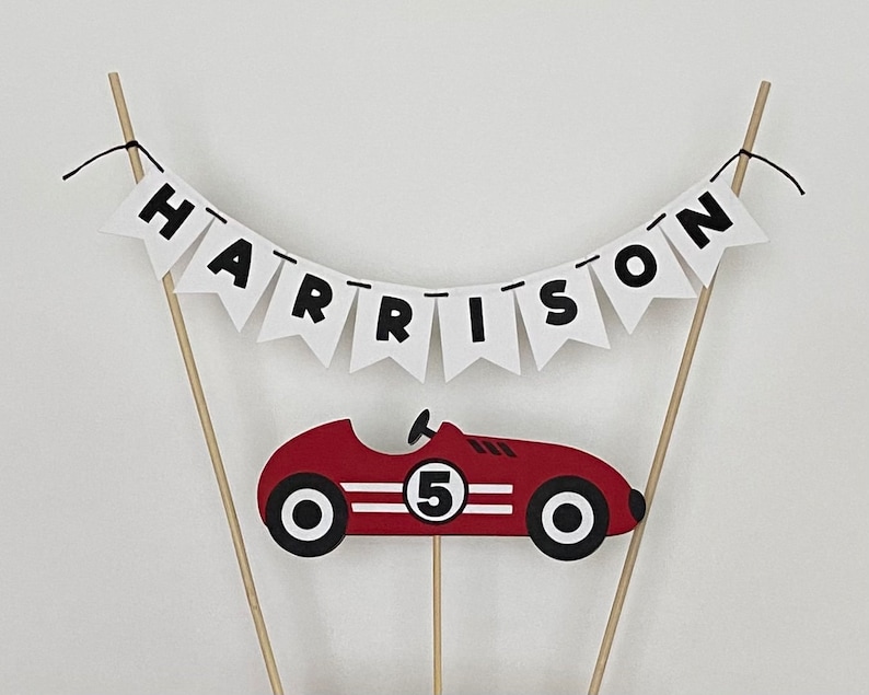 Retro Race Car Birthday Cake Banner. Race Car Number Cake Etsy