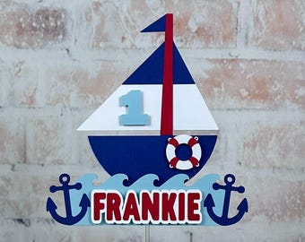 Adorno personalizado para tarta con diseño de velero: Decoración para fiestas de cumpleaños