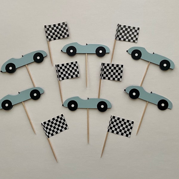 Race Car Cupcake Toppers. Race Car Flag Cupcake Topper. Race Car Birthday.