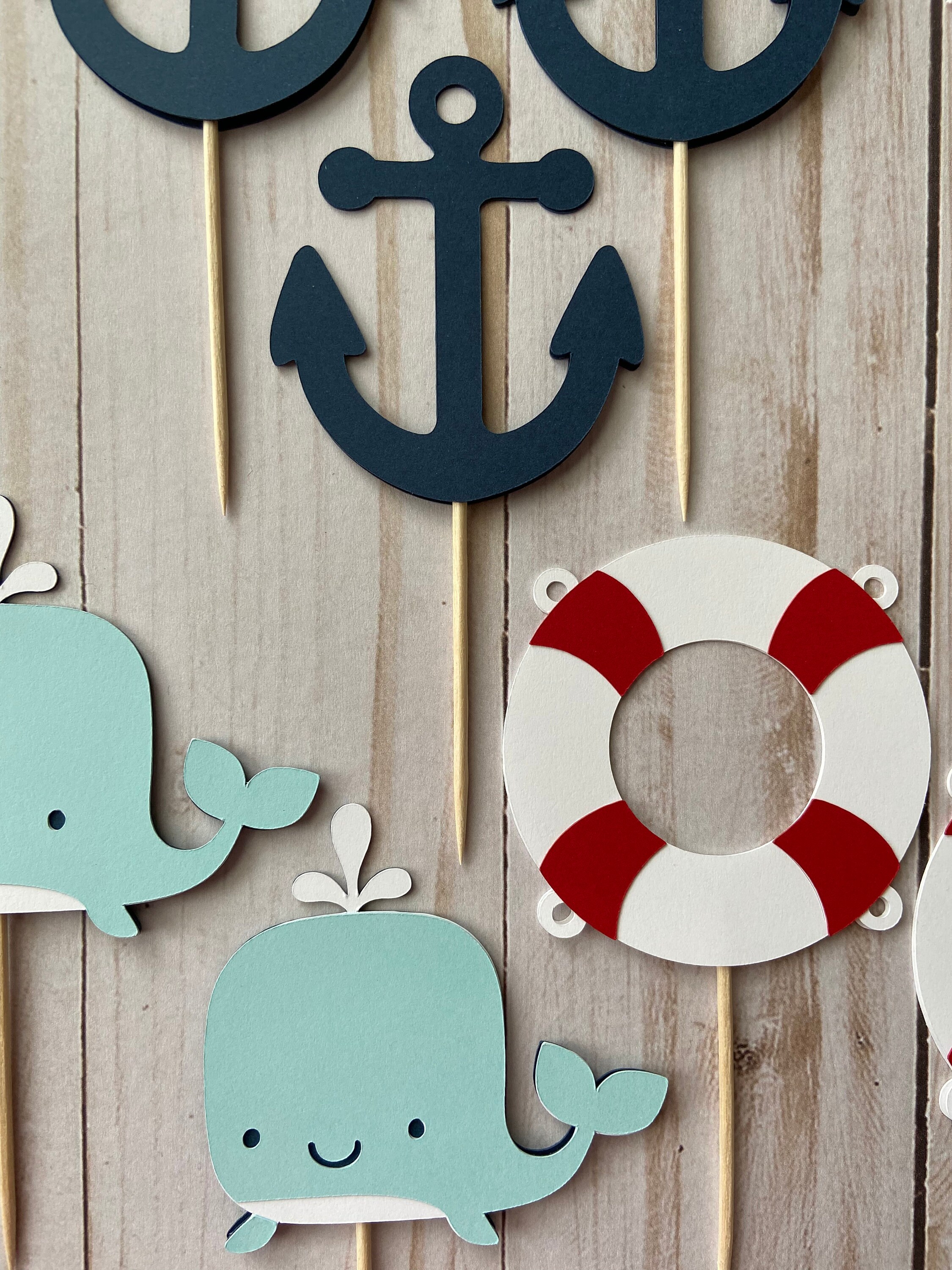 Nautical Cupcake Toppers. Nautical Birthday Party. Anchor Etsy