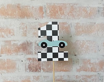 Race Car 1st Birthday Smash Cake Topper: Black & White Checkered
