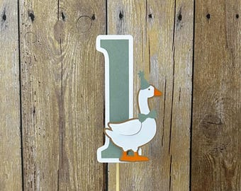 Silly Goose 1st Birthday Cake Topper: Sage Green Party Decor
