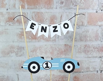 Race Car Birthday Cake Topper: Personalized Name Banner