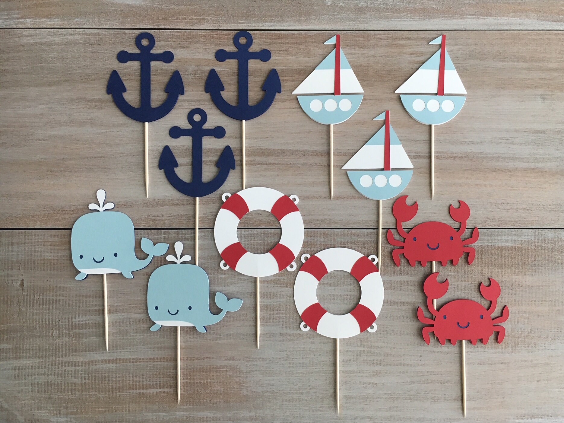 nautical cupcake toppers. nautical birthday party. anchor
