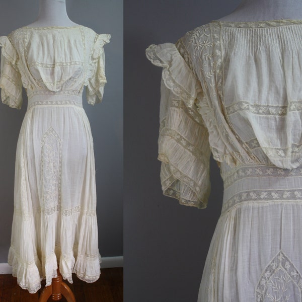 Edwardian Lawn Dress // Lace Details // XS