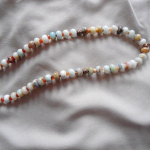 Ivy leaf amazonite and mexican fire opal antique copper necklace nickel and lead free
