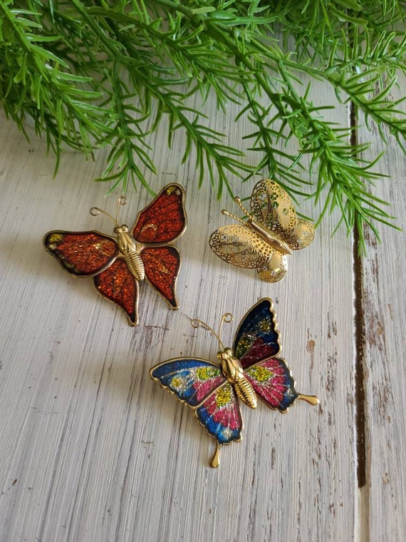 Set of 3 Vintage Butterfly Broaches