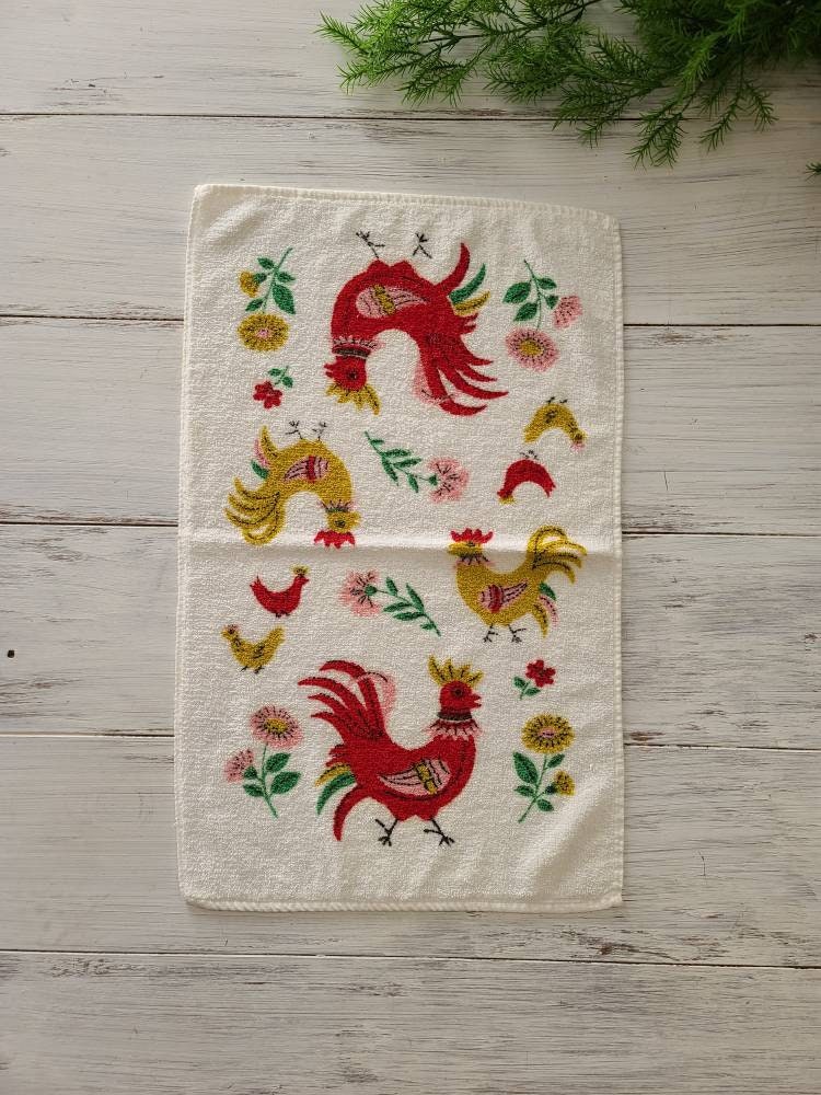 vintage mod style rooster chicken torche serviette à main