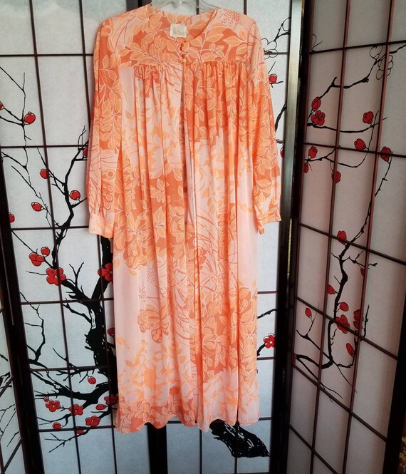 Miss Elaine Nylon Floral Robe Hawaiian Mod Maui Fr