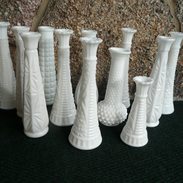 12 Vintage White Milk Glass Vases Shabby Wedding