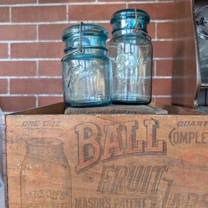 Aqua Blue Ball Ideal Jars: Antique Canning Jar Set, 1 Quart & 1 Pint
