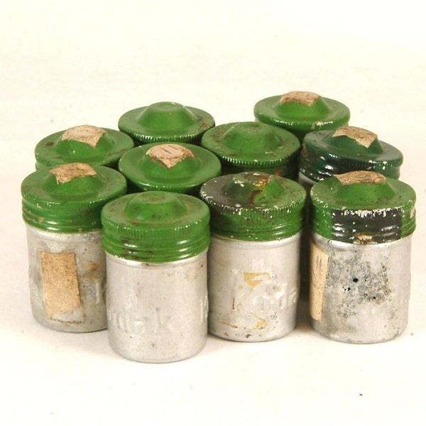 Vintage Silver Kodak Metal Film Canisters With Green Screw Tops for Collecting or Geocaching (FC 106)