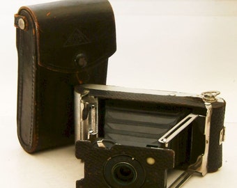 Vintage Camera Ansco Actus Folding Camera with Lens and Leather Case