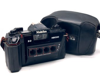 Retro Nishika 3D N8000 Stereo Lenticular Camera with Strap and Original Case, Vintage Stereo Camera, Unique Photography Gift, C1120