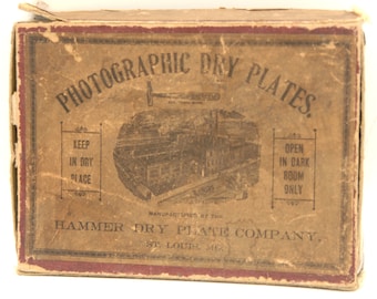 Vintage Photographic Dry Plates with Original Box, 3x4" Size Dry Plates, Antique Hammer Dry Plates, Dark Room Plates, P1000