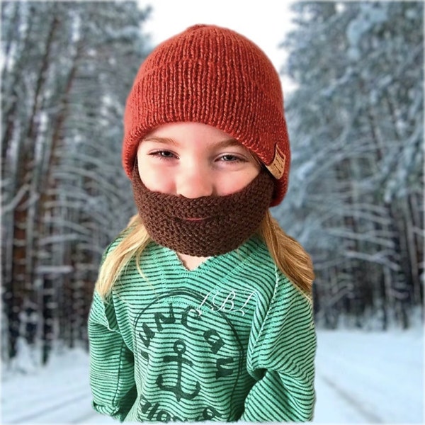 KNITTING PATTERN: Strappy Beard Cap, Convertible Hat, Bearded Hat Knit Pattern, Removable Beard, Beard Face Mask, Double Brim Beanie