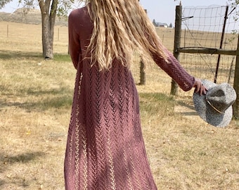 Silver Spring Duster Knitting Pattern: Long Vine Lace Cotton Cardigan Witchy Vest (PDF Download)