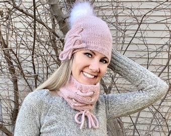 KNITTING PATTERN**Sincerely Amanda Hat and Cowl Set Knitting Pattern, Knit Pattern for Worsted Weight Lacing Beanie and Neck Warmer Scarf