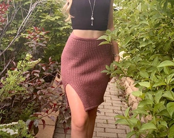 KNITTING PATTERN**Red Rocks Side Split Textured Skirt Knitting Pattern, Knit Pattern Pull On Waffle Knit Skirt with Split, Shaping