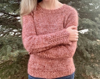 KNITTING PATTERN: Cocoa Floret Raglan Romantic Bulky Pullover with Shaping and Lace Sleeves Knit Pattern