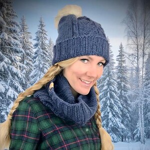 Nightingale Forest Hat and Cowl Knitting Pattern: Tree Cable Knit Beanie with Folded Brim (PDF Pattern) image 1