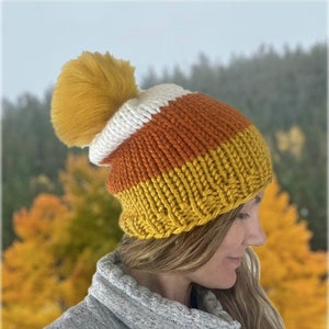 KNITTING PATTERNCandy Corn CUTE Hat Chunky Knitting Pattern Beginner Knitter Color Block Halloween knit Beanie image 1