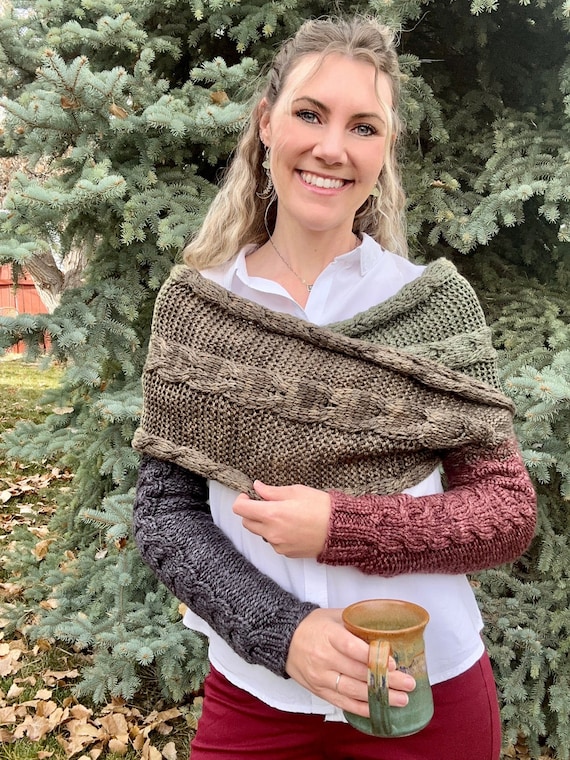 KNITTING Patternwrapped in Cozy Shrug Sweater Scarf Cable Knit Bulky Scarf With Sleeves Chunky Knit Boho Knitting Etsy