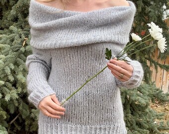 KNITTING PATTERN**Pipette Sweater Off Shoulder Folded Cowl Cropped Split Hem Tunic Long Sleeves Sleeveless Convertible Top Knitting Pattern