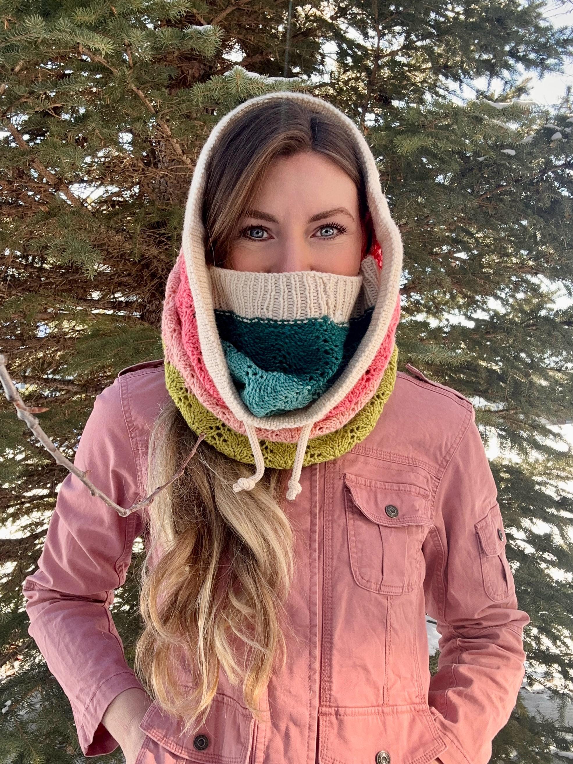 Garden Glam Snood Knitting Pattern: Hooded Cowl Face Covering Lace 
