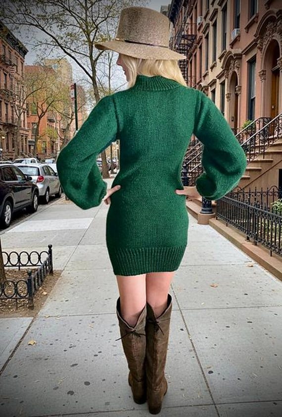 Betty Babe Dress Knitting Pattern: Mini Skirt Sweater Dress Knit Pattern,  Balloon Sleeve Sleeveless Boho Sweater Turtle Neck (PDF Pattern)