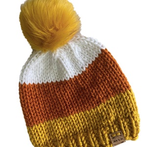KNITTING PATTERNCandy Corn CUTE Hat Chunky Knitting Pattern Beginner Knitter Color Block Halloween knit Beanie image 3