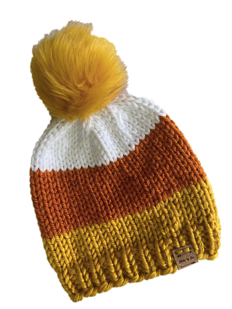 KNITTING PATTERNCandy Corn CUTE Hat Chunky Knitting Pattern Beginner Knitter Color Block Halloween knit Beanie image 3